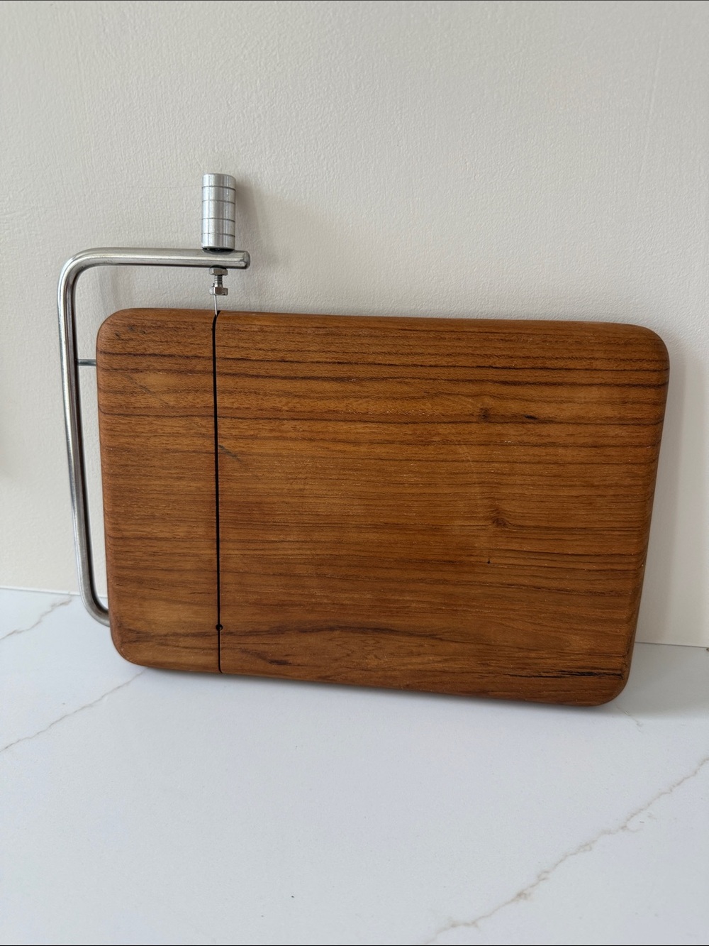 Mid-Century Style Good Wood Teak  Wooden Cheese Slicer with Metal Handle